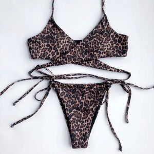 Leopard Print Bikini Swim Set, Medium